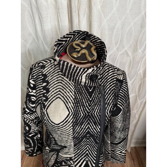 VTG Artsy Desigual We love Womens 40 Patchwork Tapestry Trench Coat Jacket Retro - Picture 14 of 16